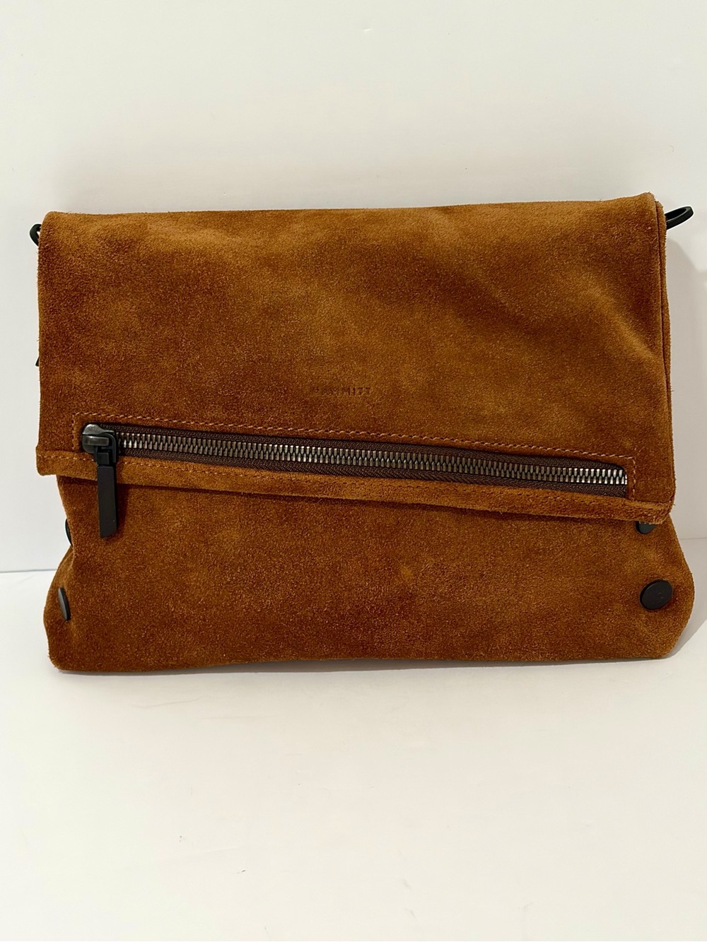 Hammitt VIP Medium Clutch/Crossbody Bag in Mahogany Suede With Bronze Hardware
